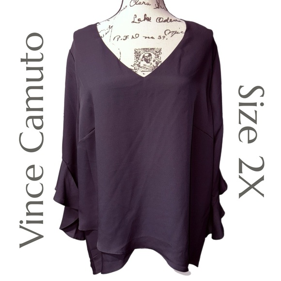 Vince Camuto - Black Ruffle Sleeve Blouse - High-Low Hem - Size 2X - Picture 2 of 10